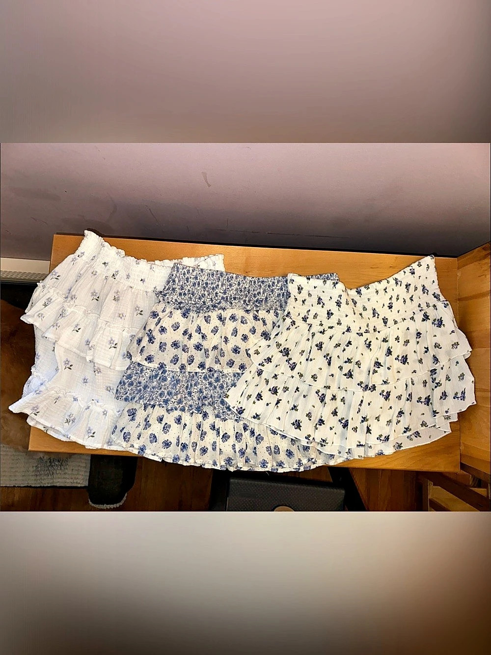 Floral Mini Skirts in White & Blue